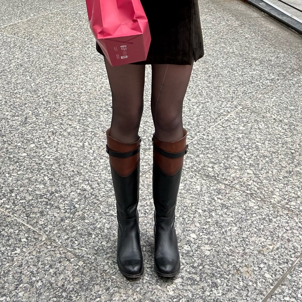 Frye Women Molly Two Tone Leather Botton Tall Knee High Riding Boot